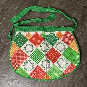 Vintage Kitchen Works Quilted Patchwork Christmas Half Apron w Tie Back